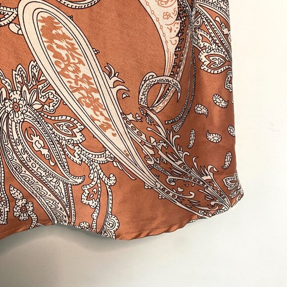 ACOA Satin Paisley Mini Dress in Rust & Cream with Side Tie & Cowl Neck | Size M - Picture 6 of 11